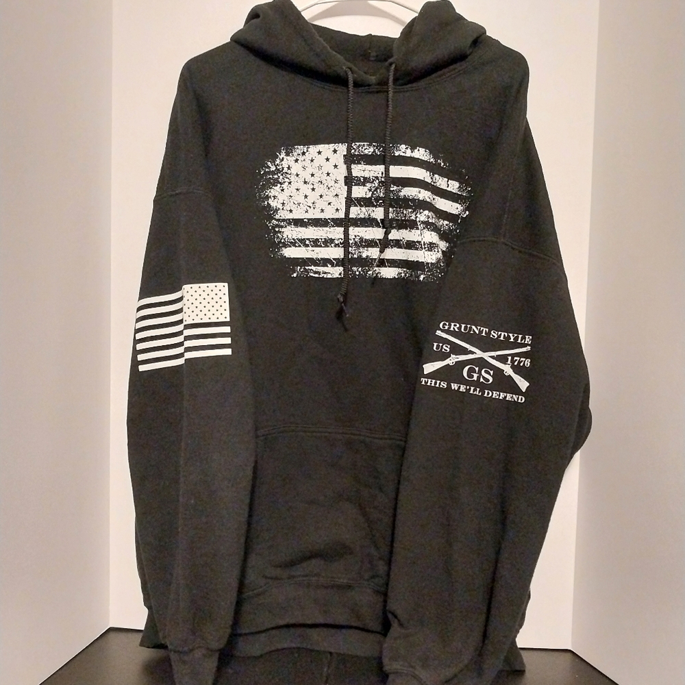 Grunt Style Black Hoodie with Flag Design